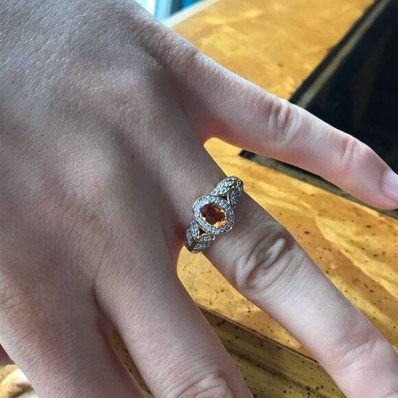 Natural Orange Garnet Sterling Silver 18k Yellow Gold Vermeil Ring Size 7 - Picture 3 of 8